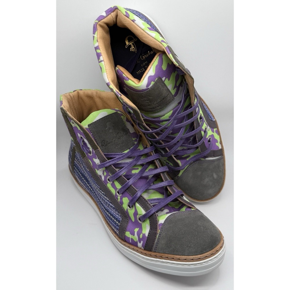 Robert Graham Men's‎ 10.5 Sneakers High Top Purple Green Camo Design